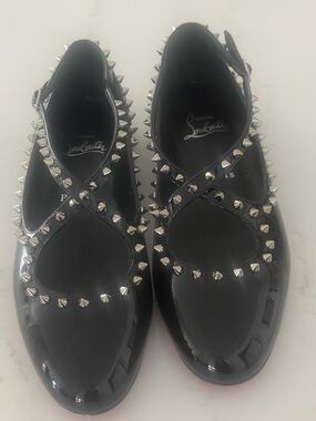 Christian Louboutins studded flat Mary Jane style shoes sz 37 NWOT